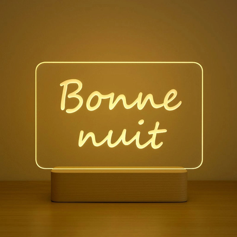 Inscription bonne nuit sur une veilleuse LED créative
