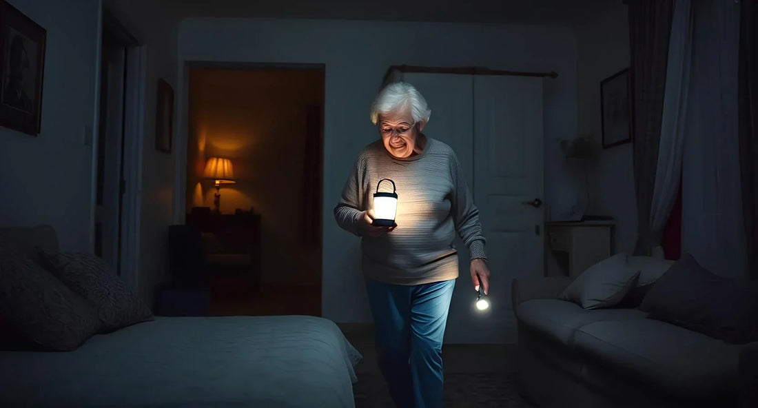 Personne âgée avec une veilleuse pour seniors dans la main
