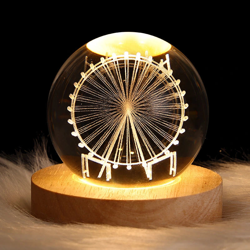 Veilleuse boule de cristal 3D avec grande roue