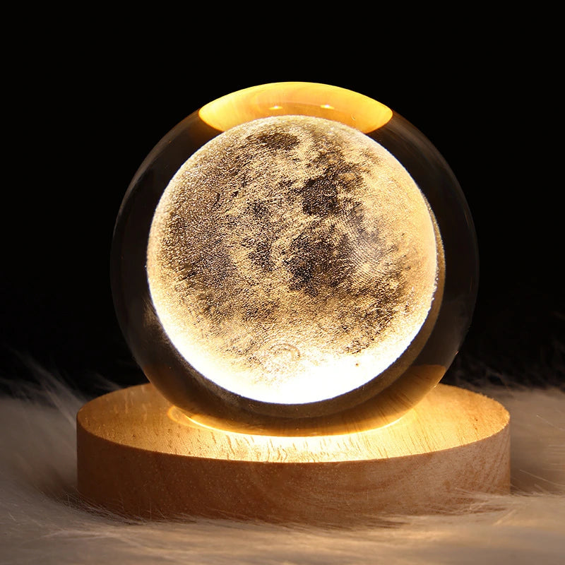 Veilleuse boule de cristal 3D avec lune