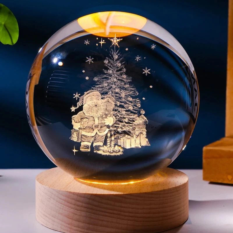 Veilleuse boule de cristal 3D avec Père Noël