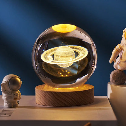 Veilleuse boule de cristal 3D avec planète Saturne