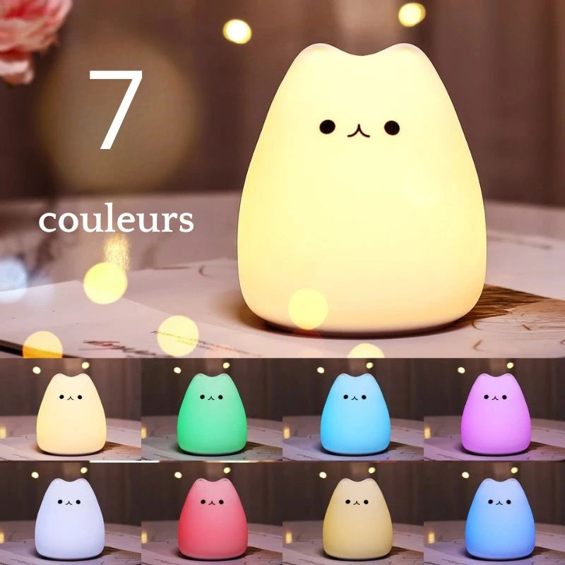 Veilleuse en forme de chat multicolore pour bébé et enfant